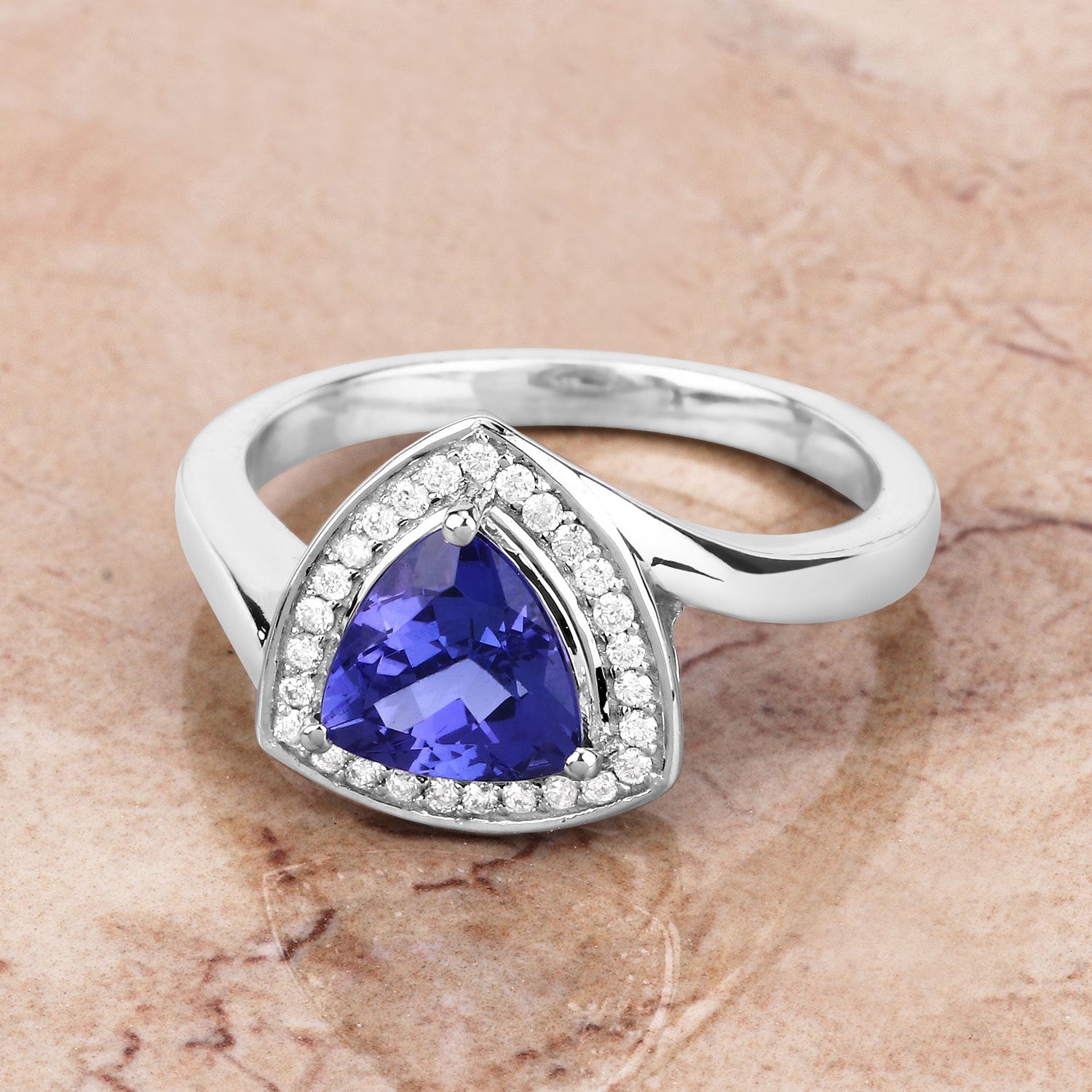 1.48 Carat Genuine Tanzanite and White Diamond 14K White Gold Ring Bids.com