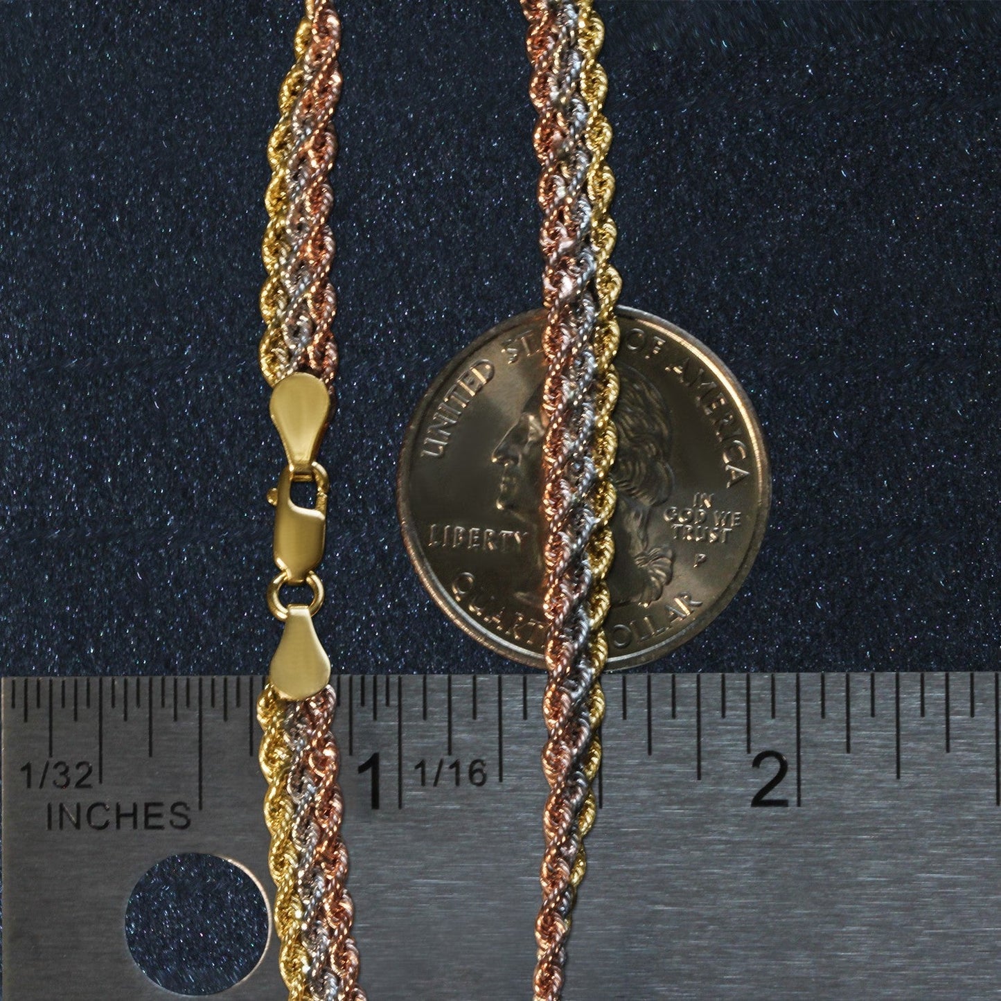 10k Tri-Toned Gold Multi-Strand Rope Chain Bracelet (6.35 mm) Bids.com