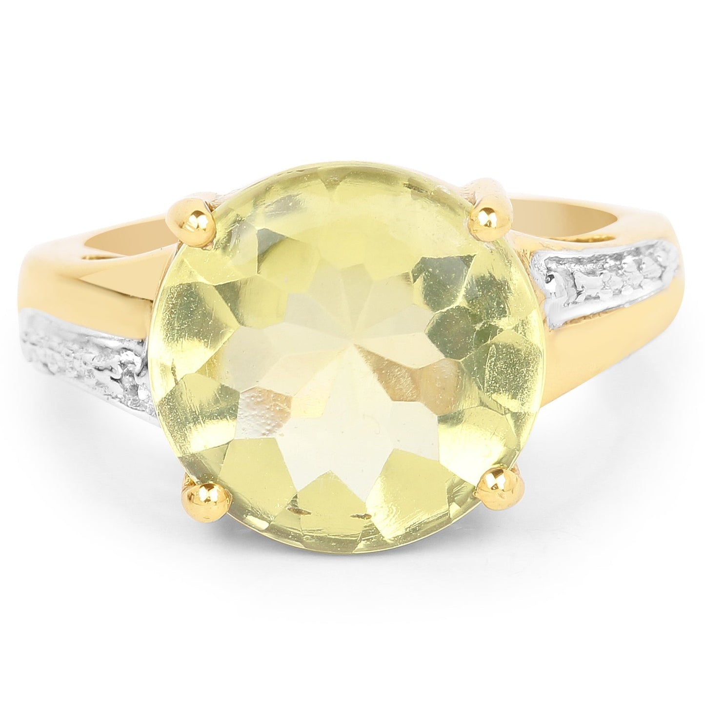 14K Yellow Gold Plated 9.26 Carat Genuine Lemon Topaz Buff Top and White Diamond Brass Ring Bids.com