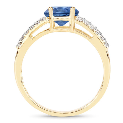 1.29 Carat Genuine Blue Sapphire and White Diamond 14K Yellow Gold Ring Bids.com