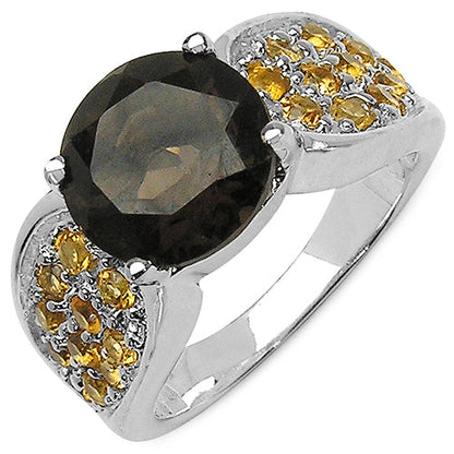 3.78 Carat Genuine Smoky Quartz & Citrine .925 Sterling Silver Ring Bids.com
