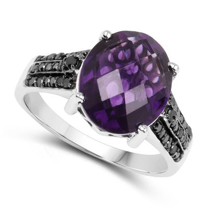 3.96 Carat Genuine Amethyst & Black Diamond .925 Sterling Silver Ring Bids.com