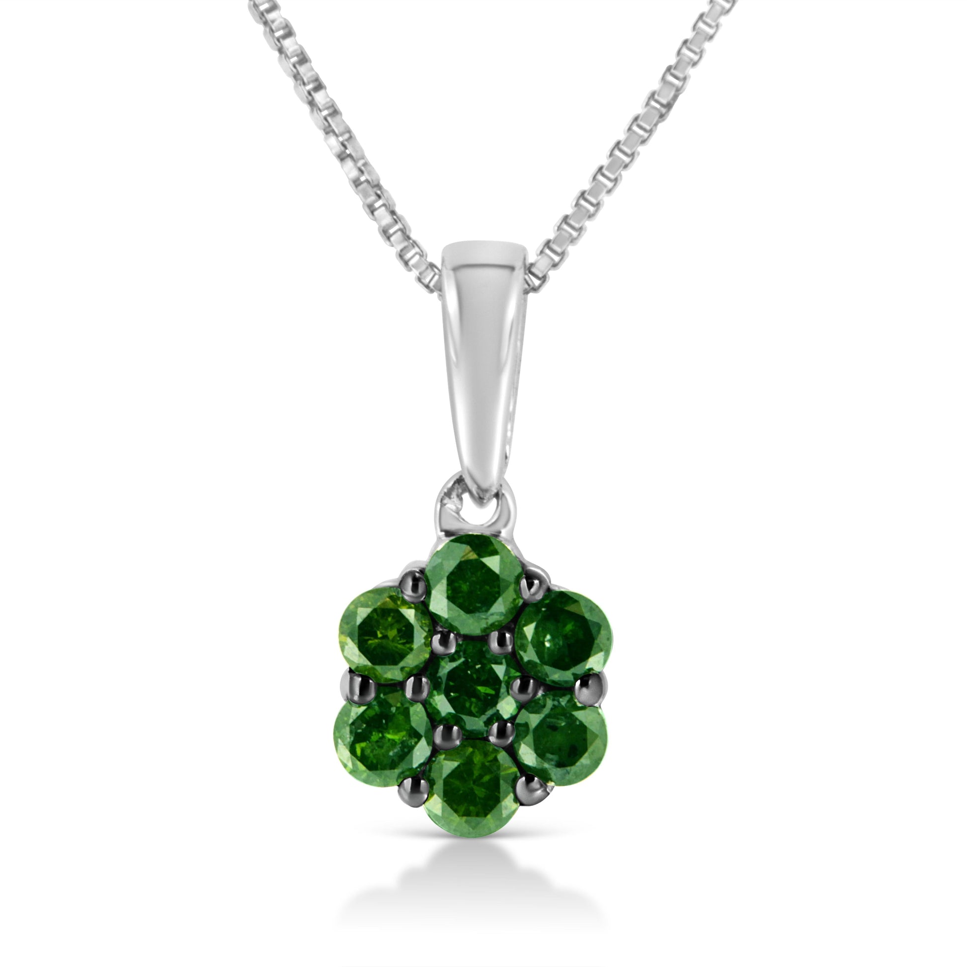 .925 Sterling Silver 1/2 Cttw Prong Set Treated Green Diamond Floral Cluster 18" Pendant Necklace (Green Color, I1-I2 Clarity) Bids.com