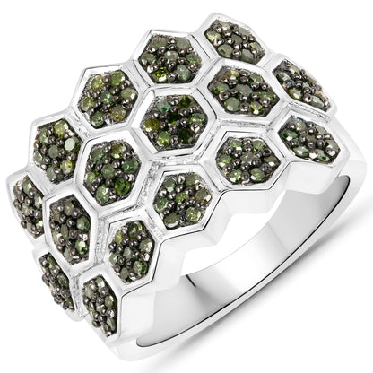 0.75 Carat Genuine Green Diamond .925 Sterling Silver Ring Bids.com