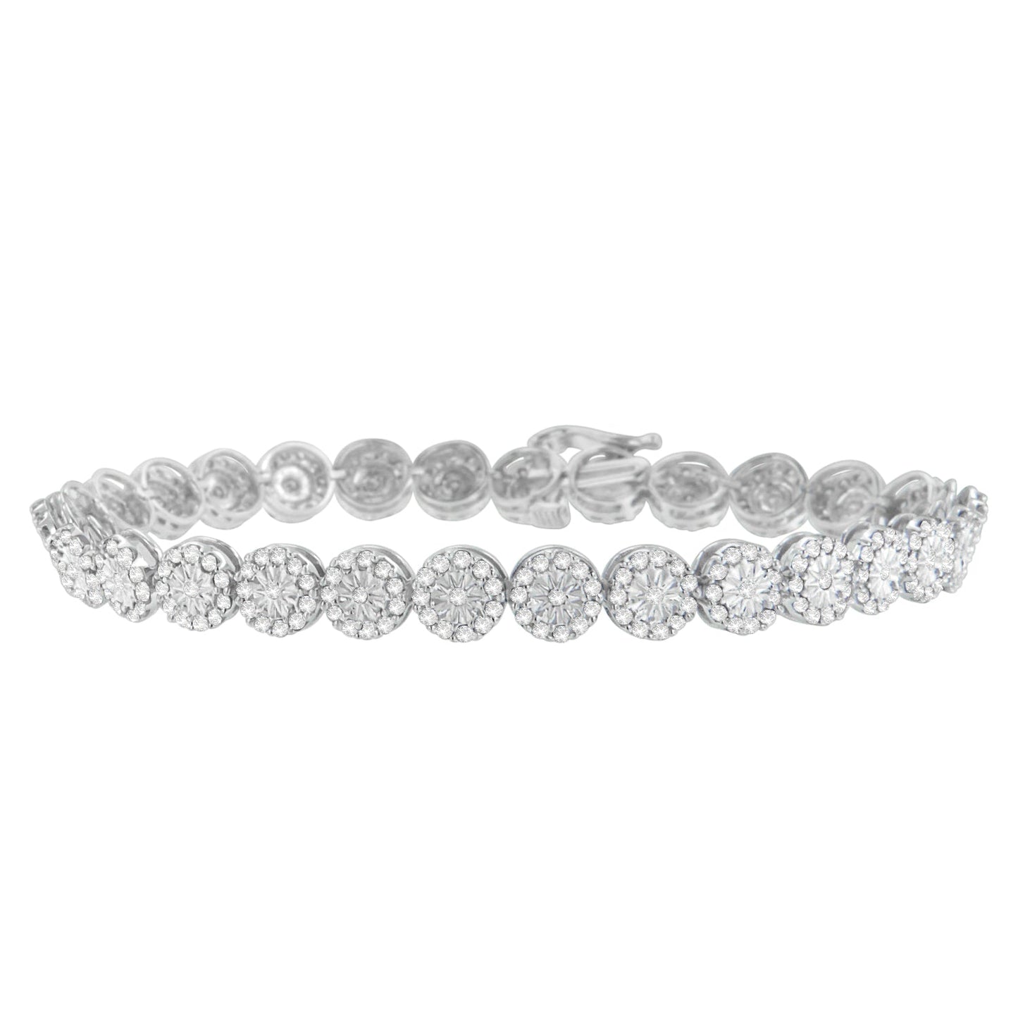 14K White Gold 2.00 Cttw Diamond Halo Link Tennis Bracelet (H-I Color, I1-I2 Clarity) - 7" Inches Bids.com