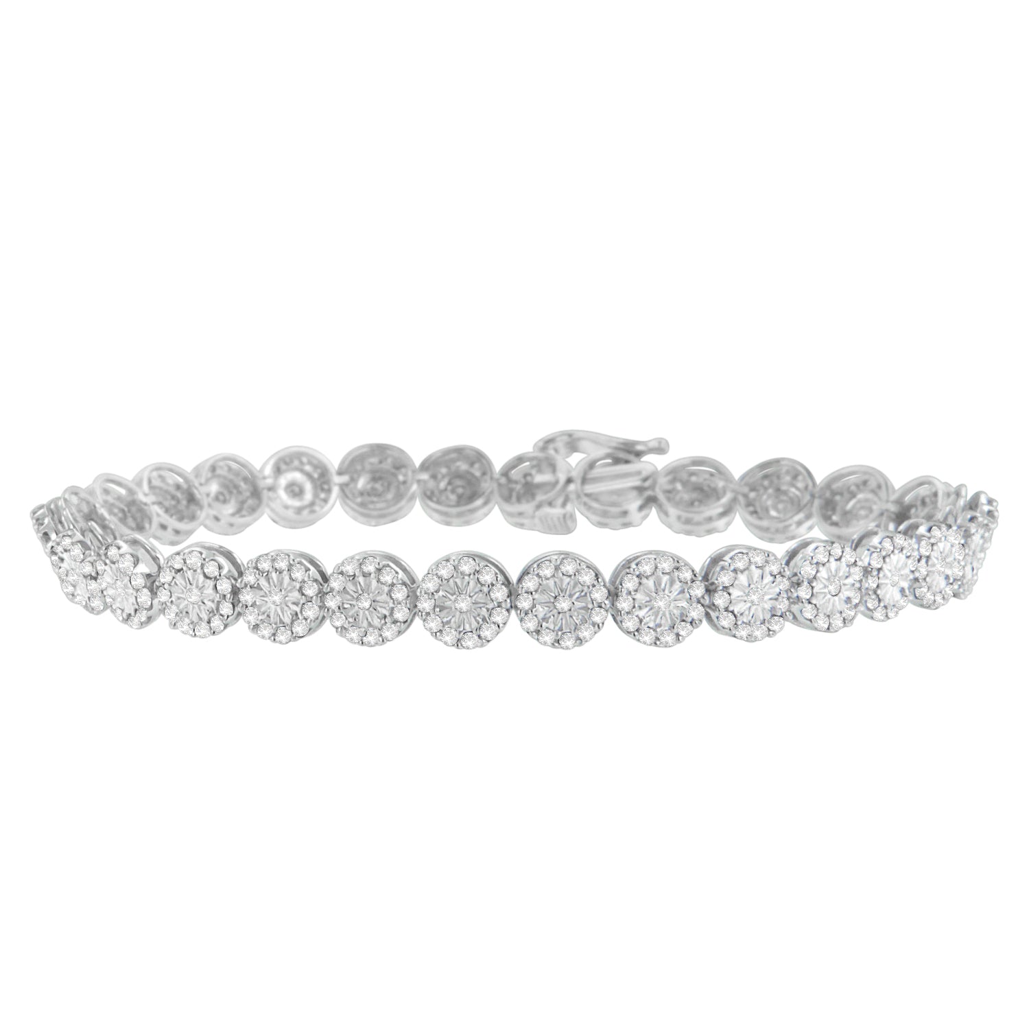 14K White Gold 2.00 Cttw Diamond Halo Link Tennis Bracelet (H-I Color, I1-I2 Clarity) - 7" Inches Bids.com