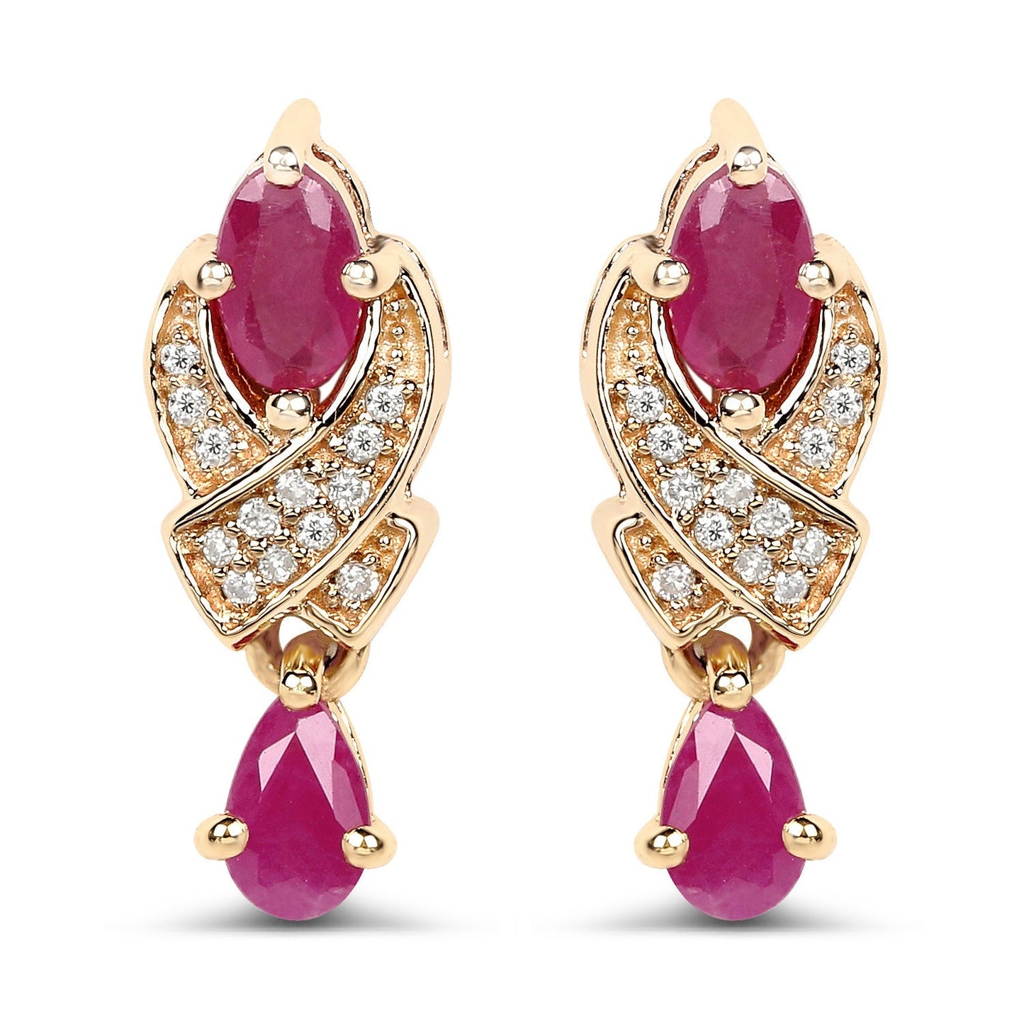 1.12 Carat Genuine Ruby and White Diamond 14K Yellow Gold Earrings Bids.com
