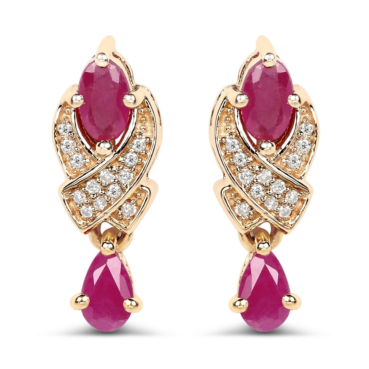 1.12 Carat Genuine Ruby and White Diamond 14K Yellow Gold Earrings Bids.com