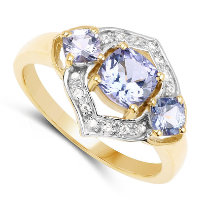 14K Yellow Gold Plated 1.58 Carat Genuine Tanzanite and White Topaz .925 Sterling Silver Ring Bids.com