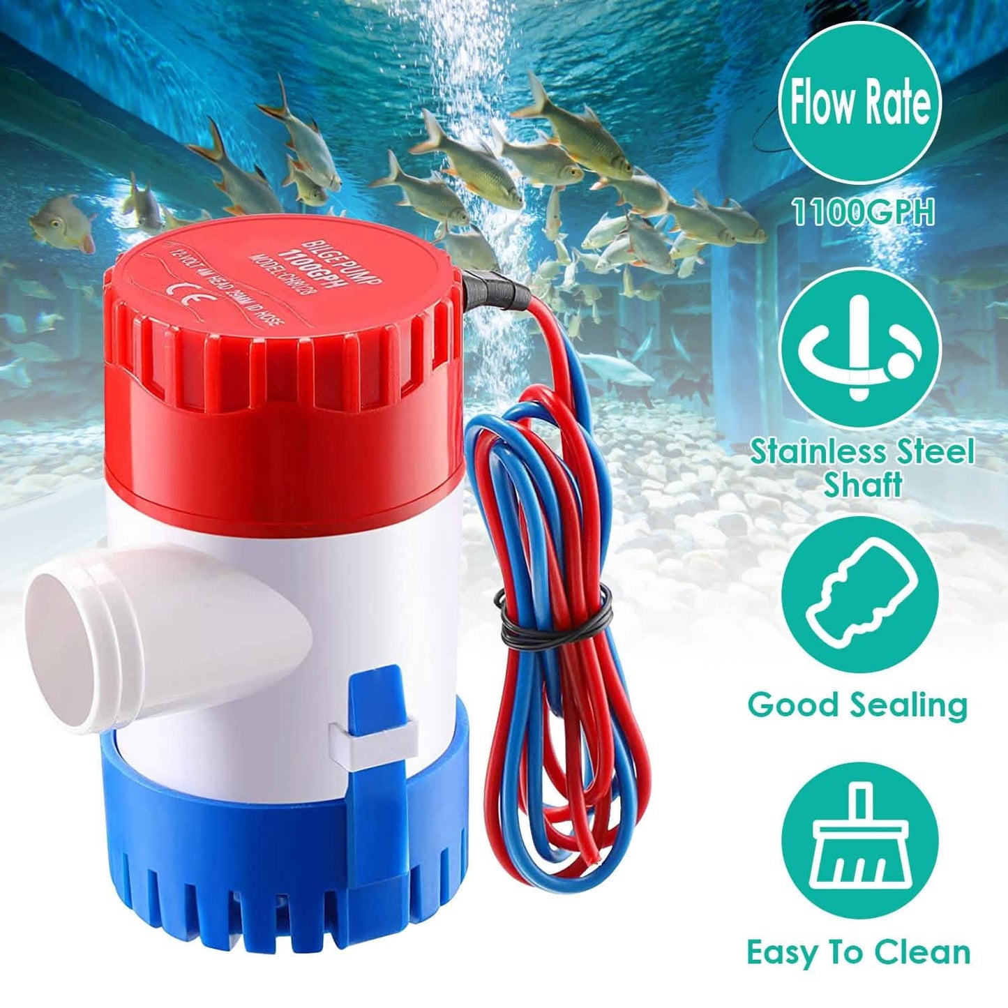 12V 1100GPH Submersible Marine Boat Bilge Non-Automatic Electric Water Pump DailySale