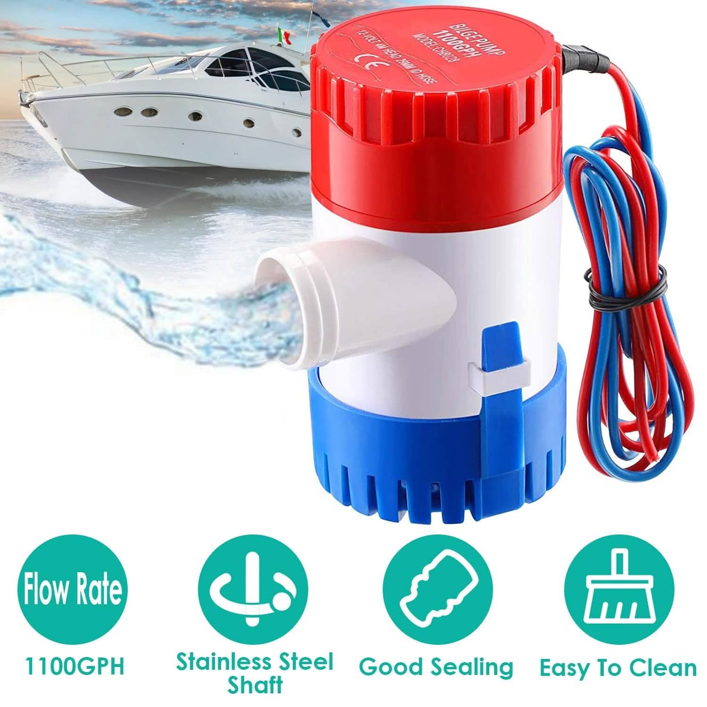 12V 1100GPH Submersible Marine Boat Bilge Non-Automatic Electric Water Pump DailySale