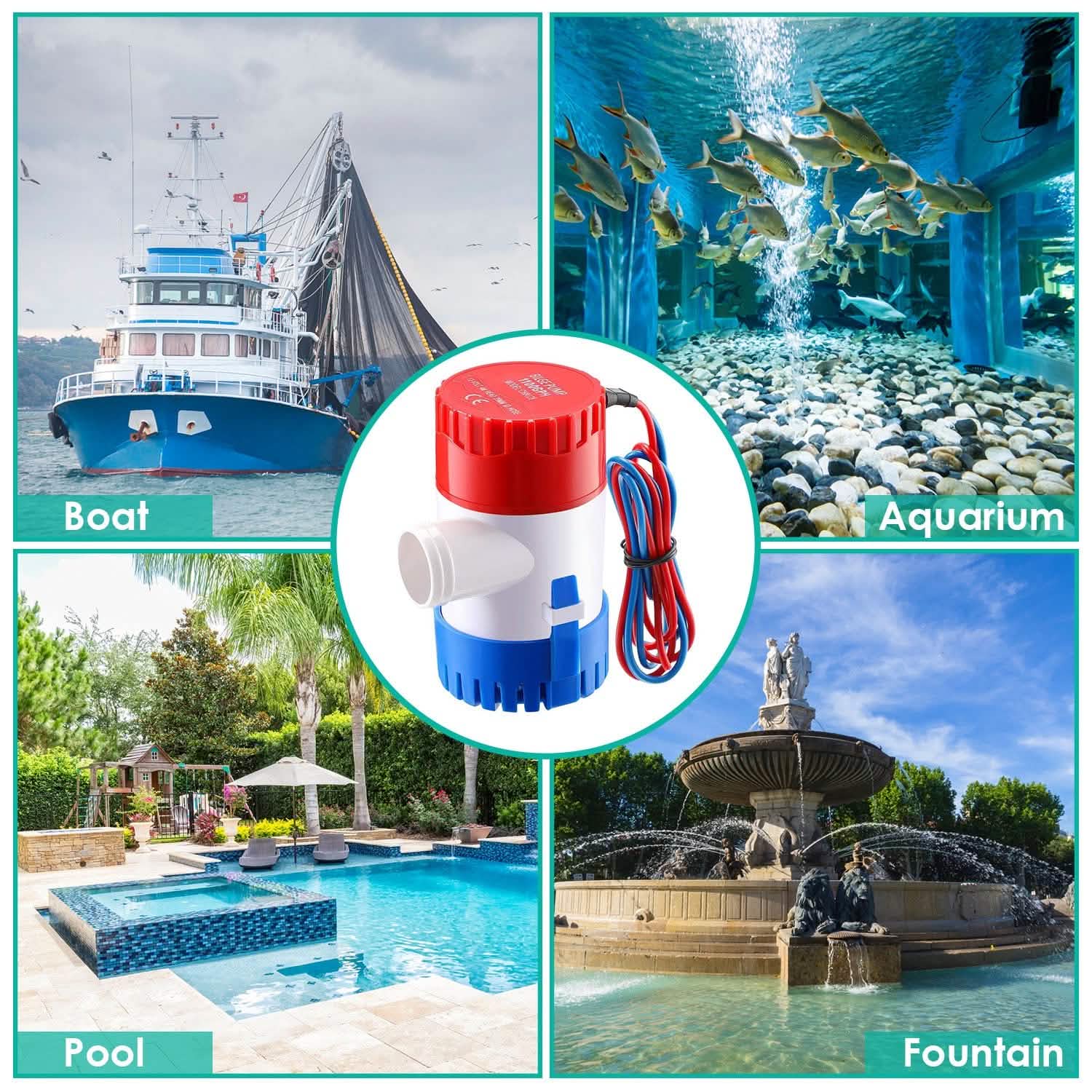 12V 1100GPH Submersible Marine Boat Bilge Non-Automatic Electric Water Pump DailySale