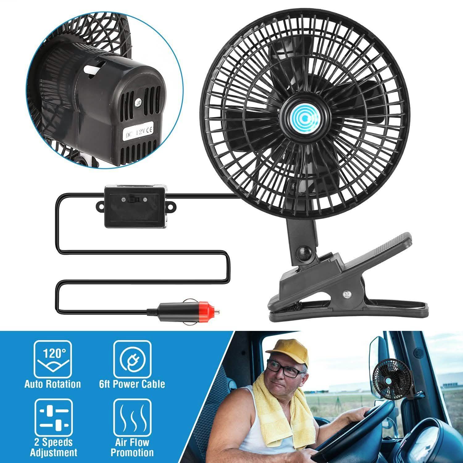12V Car Fan Oscillating Clip on Cooling Fan with 2 Speeds 120° Rotation DailySale