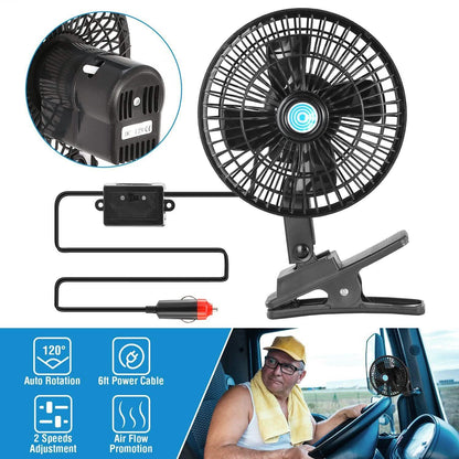 12V Car Fan Oscillating Clip on Cooling Fan with 2 Speeds 120° Rotation DailySale