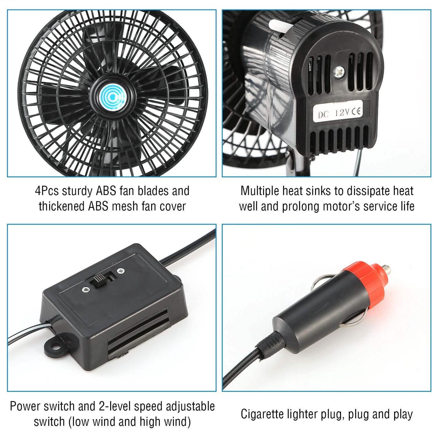 12V Car Fan Oscillating Clip on Cooling Fan with 2 Speeds 120° Rotation DailySale