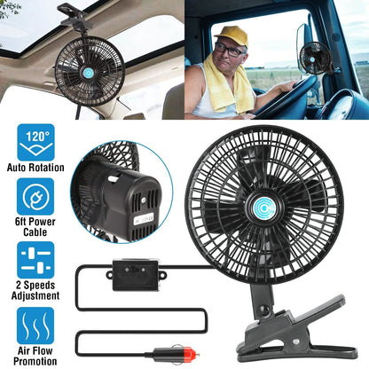 12V Car Fan Oscillating Clip on Cooling Fan with 2 Speeds 120° Rotation DailySale
