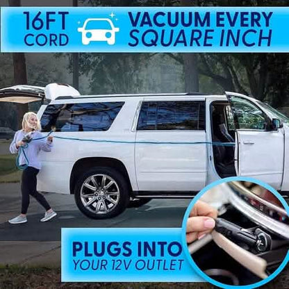 12V High Power Handheld Car Vacuum with 16Ft Cord, Attachments & Bag DailySale