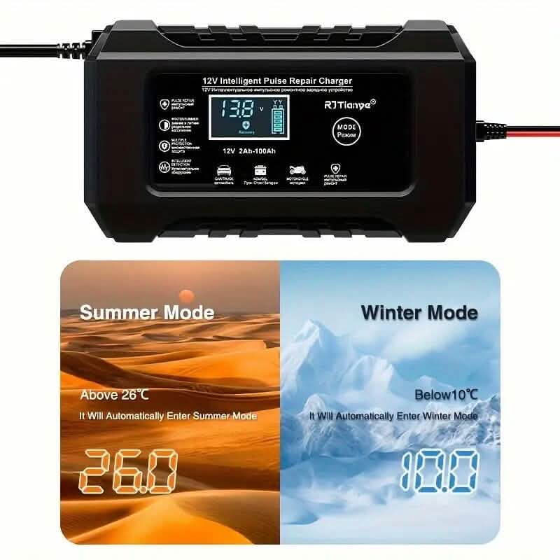 12V Intelligent Pulse Repair Smart Battery Charger with LCD Display DailySale