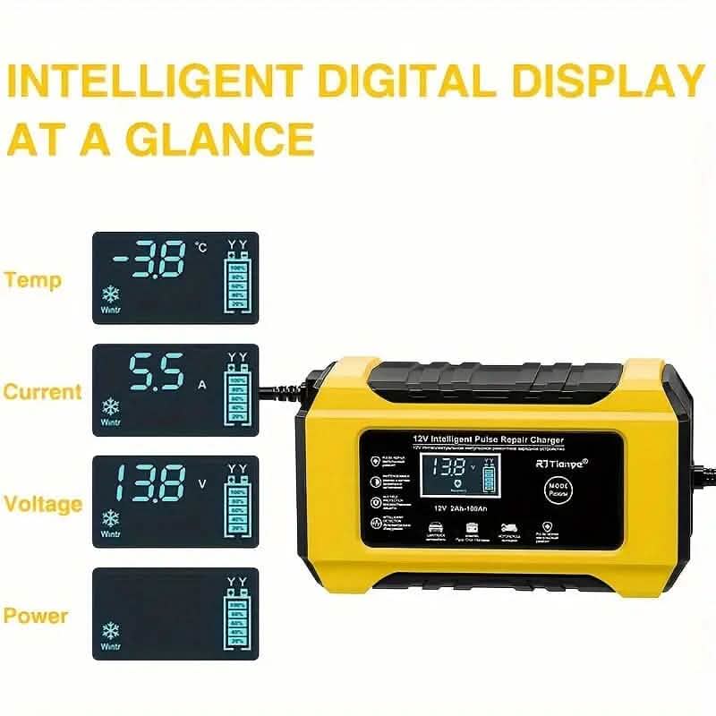 12V Intelligent Pulse Repair Smart Battery Charger with LCD Display DailySale