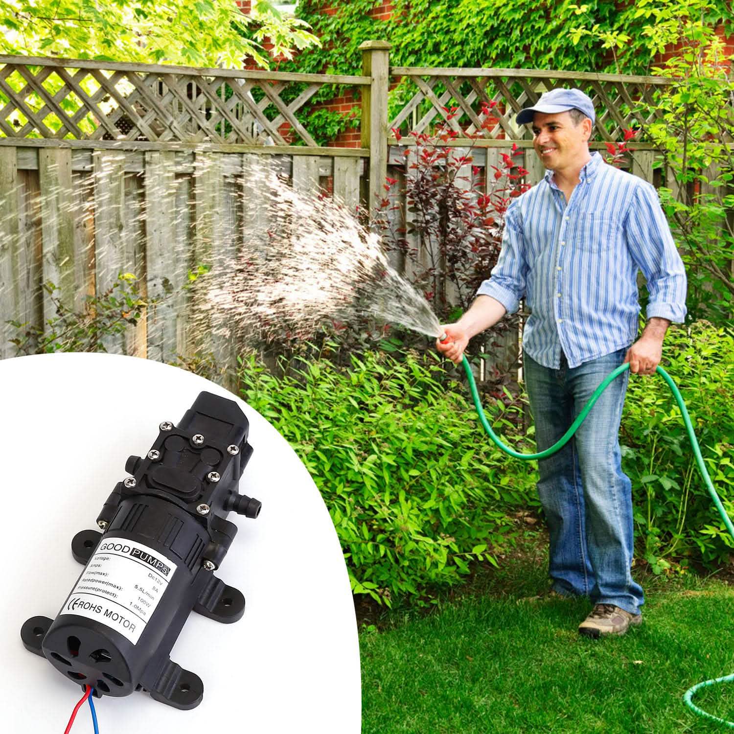 12V Water Pump with 2 Hose Clamps 123PSI Self Priming Sprayer Pump DailySale