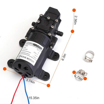 12V Water Pump with 2 Hose Clamps 123PSI Self Priming Sprayer Pump DailySale