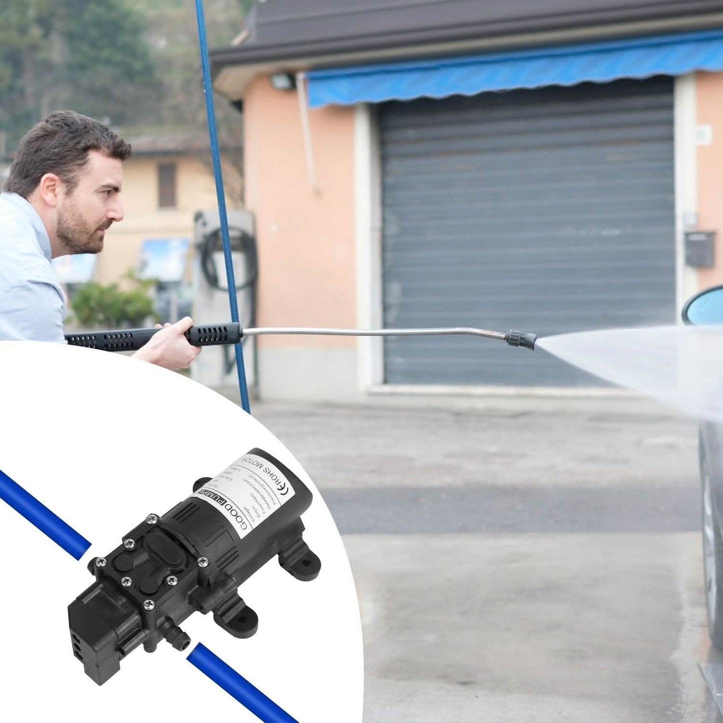 12V Water Pump with 2 Hose Clamps 123PSI Self Priming Sprayer Pump DailySale