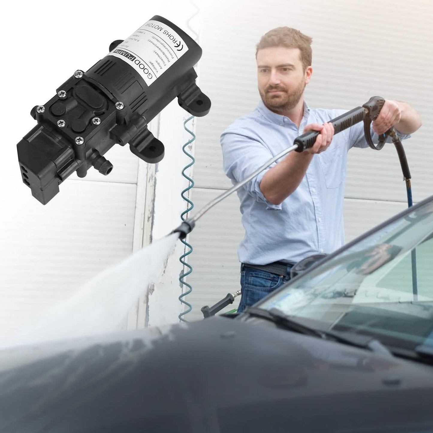 12V Water Pump with 2 Hose Clamps 123PSI Self Priming Sprayer Pump DailySale