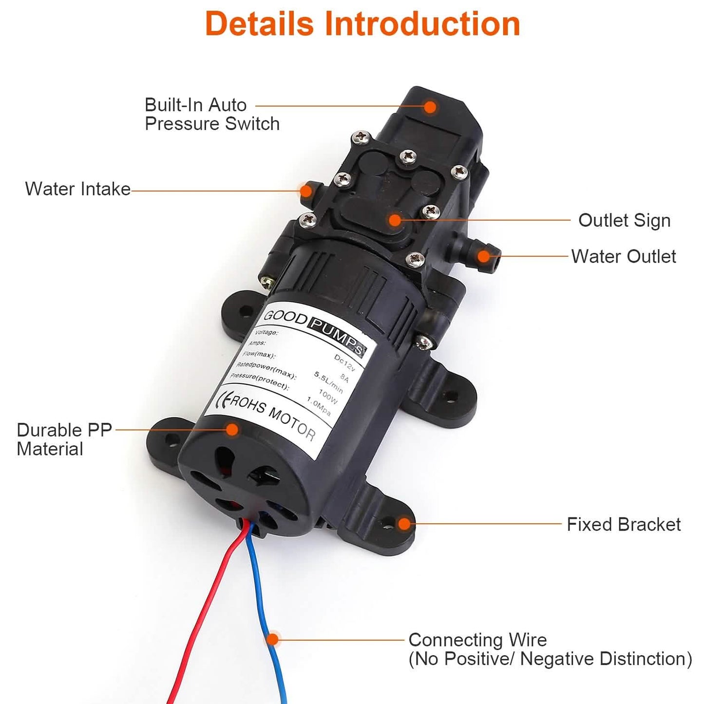 12V Water Pump with 2 Hose Clamps 123PSI Self Priming Sprayer Pump DailySale