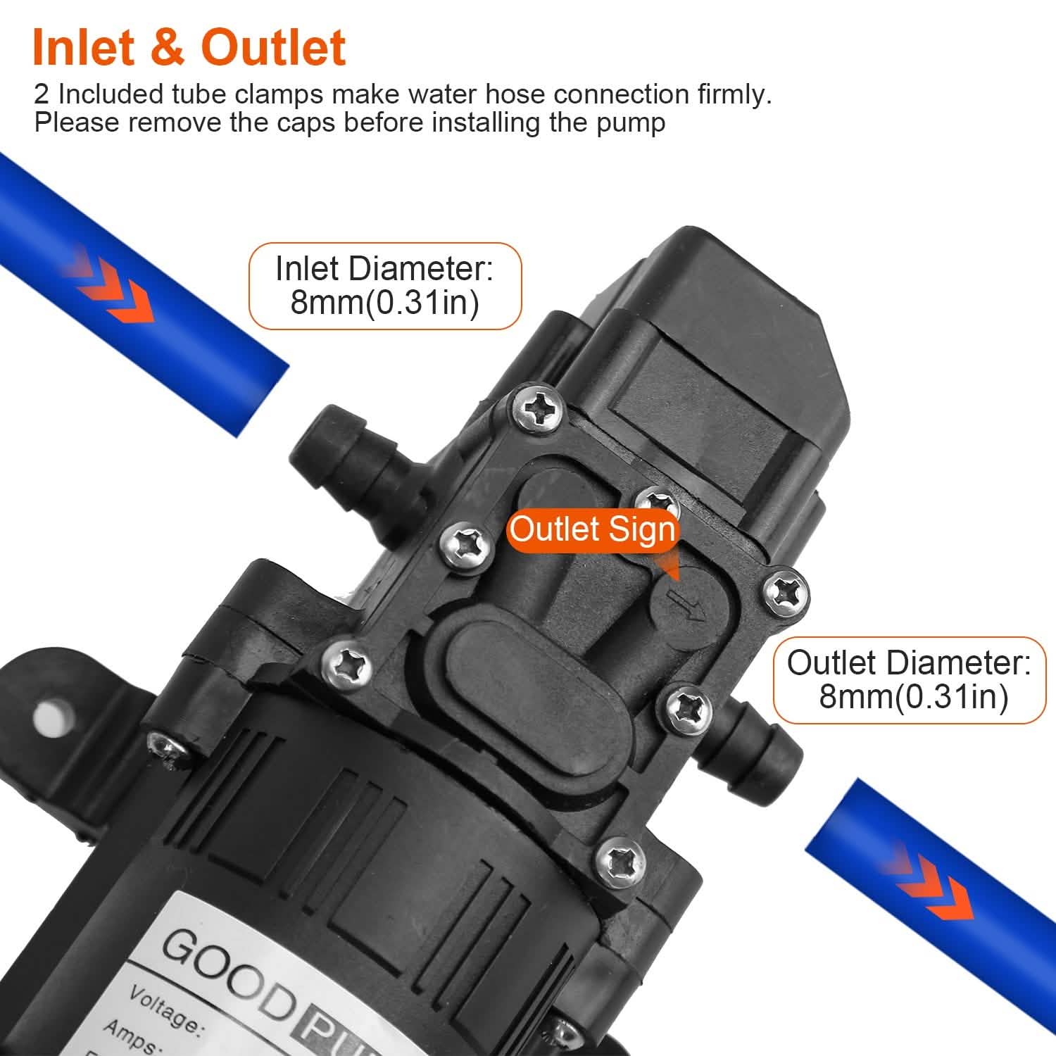 12V Water Pump with 2 Hose Clamps 123PSI Self Priming Sprayer Pump DailySale