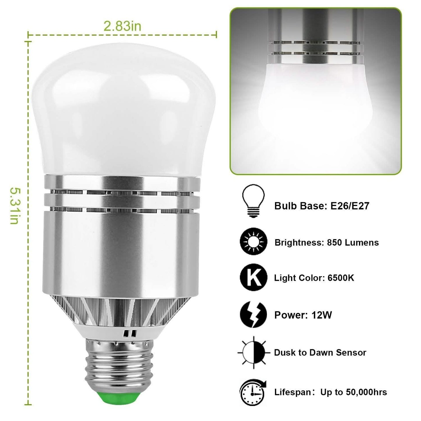 12W Light Sensor Globe Bulbs Dusk DailySale