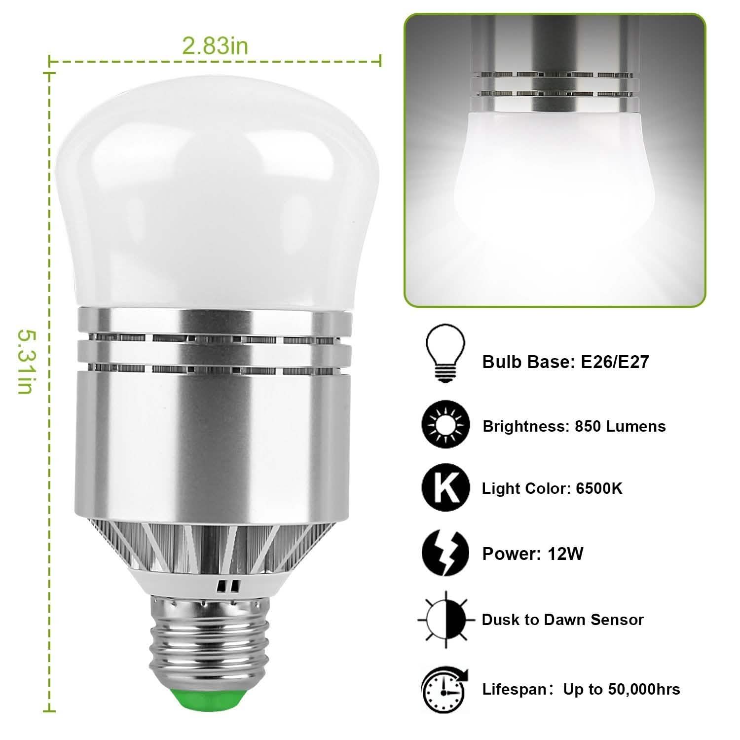 12W Light Sensor Globe Bulbs Dusk DailySale