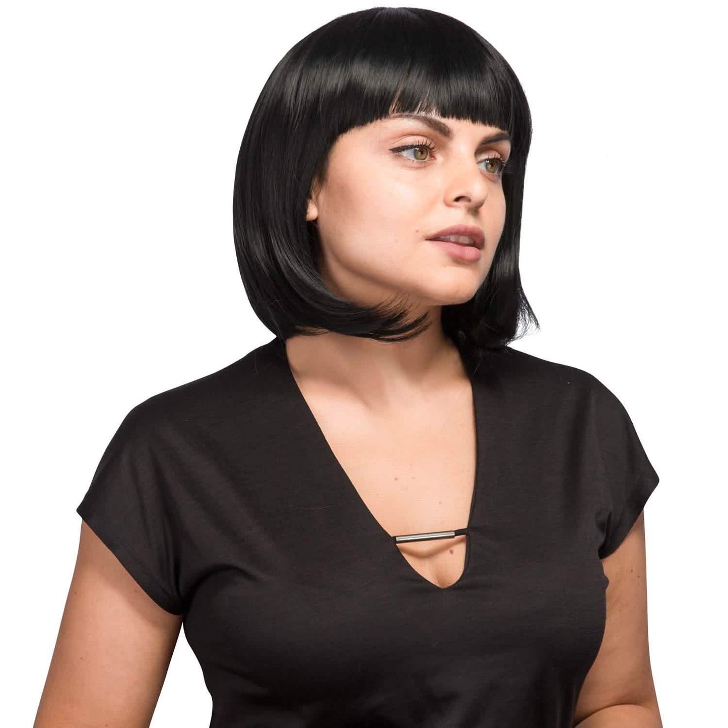 13 Inches Straight Heat Resistant Short Bob Full Hair Wigs with Flat Bangs DailySale