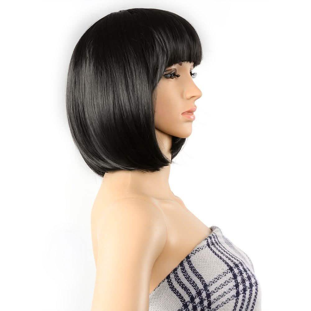 13 Inches Straight Heat Resistant Short Bob Full Hair Wigs with Flat Bangs DailySale