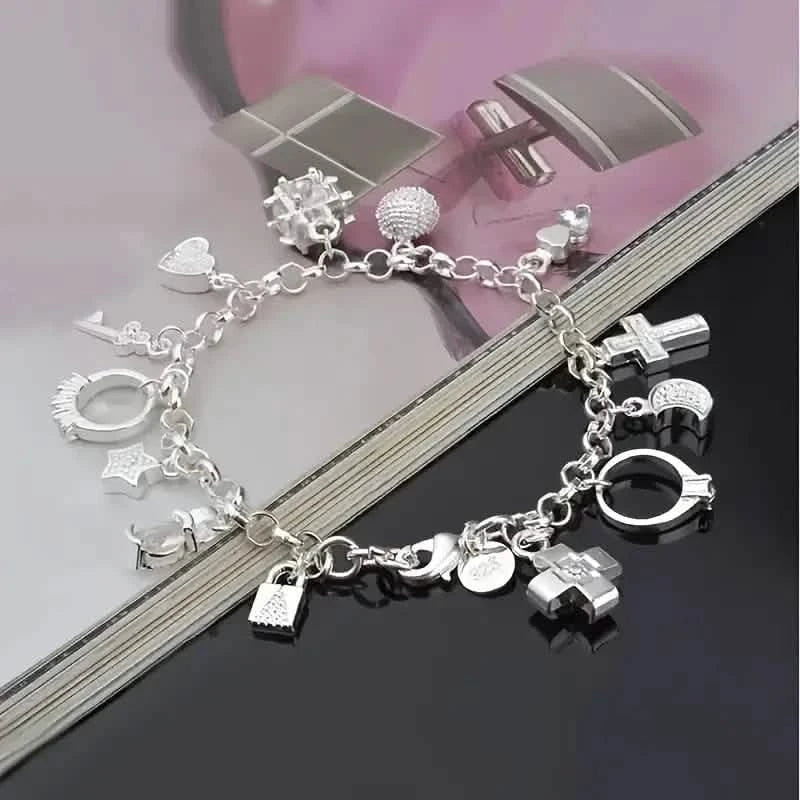 13 Pendant Charm Bracelet - Cubic Zirconia, No Plating, Fashion Jewelry Chain DailySale