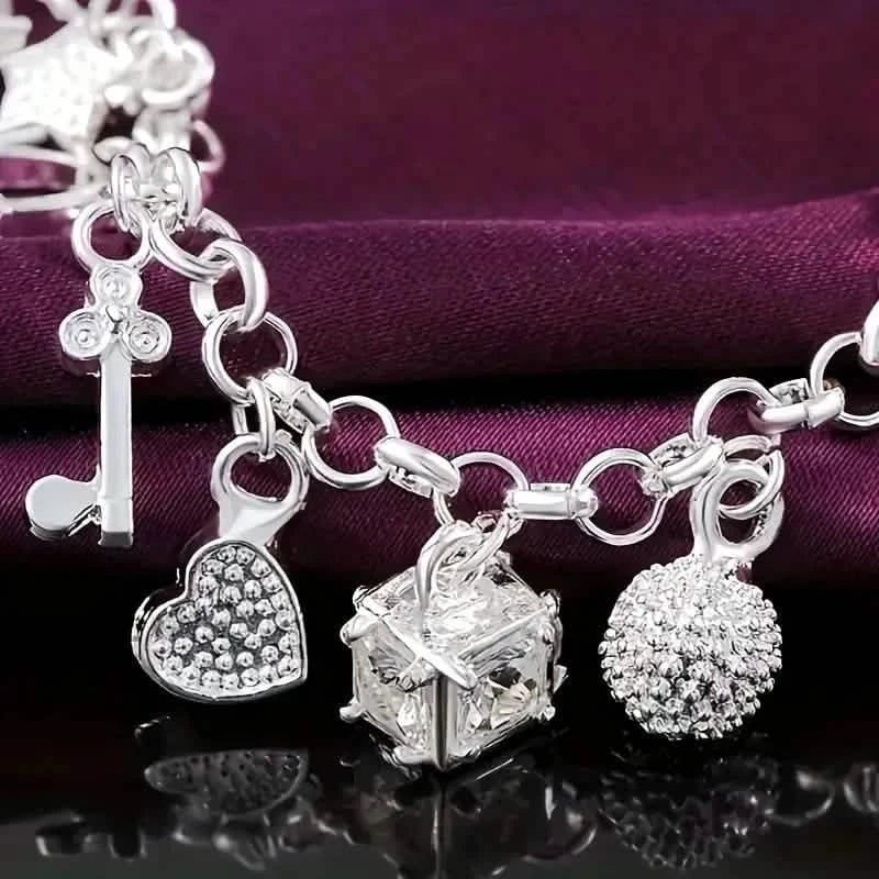 13 Pendant Charm Bracelet - Cubic Zirconia, No Plating, Fashion Jewelry Chain DailySale