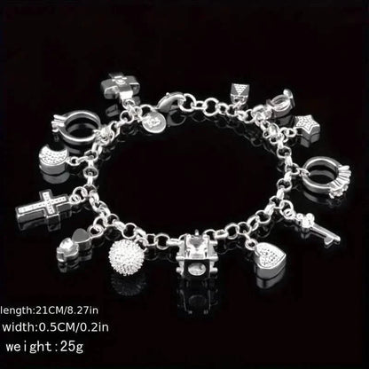 13 Pendant Charm Bracelet - Cubic Zirconia, No Plating, Fashion Jewelry Chain DailySale