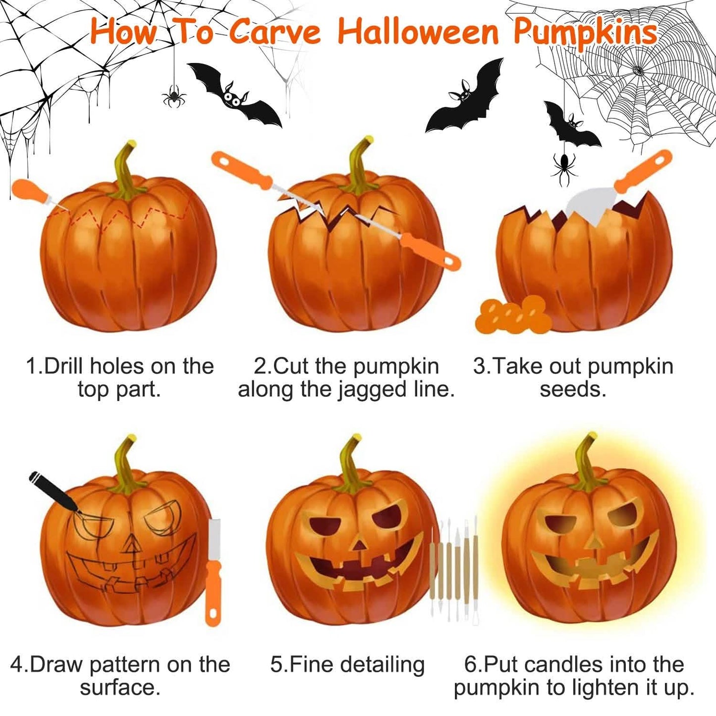 13-Pieces: Halloween Pumpkin Stainless Steel Carving Kit DailySale
