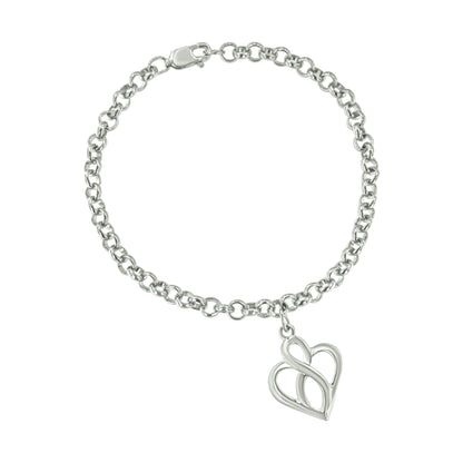 .925 Sterling Silver Open Heart with Center Vertical Infinity Chain Charm Bracelet - Size 7" Bids.com