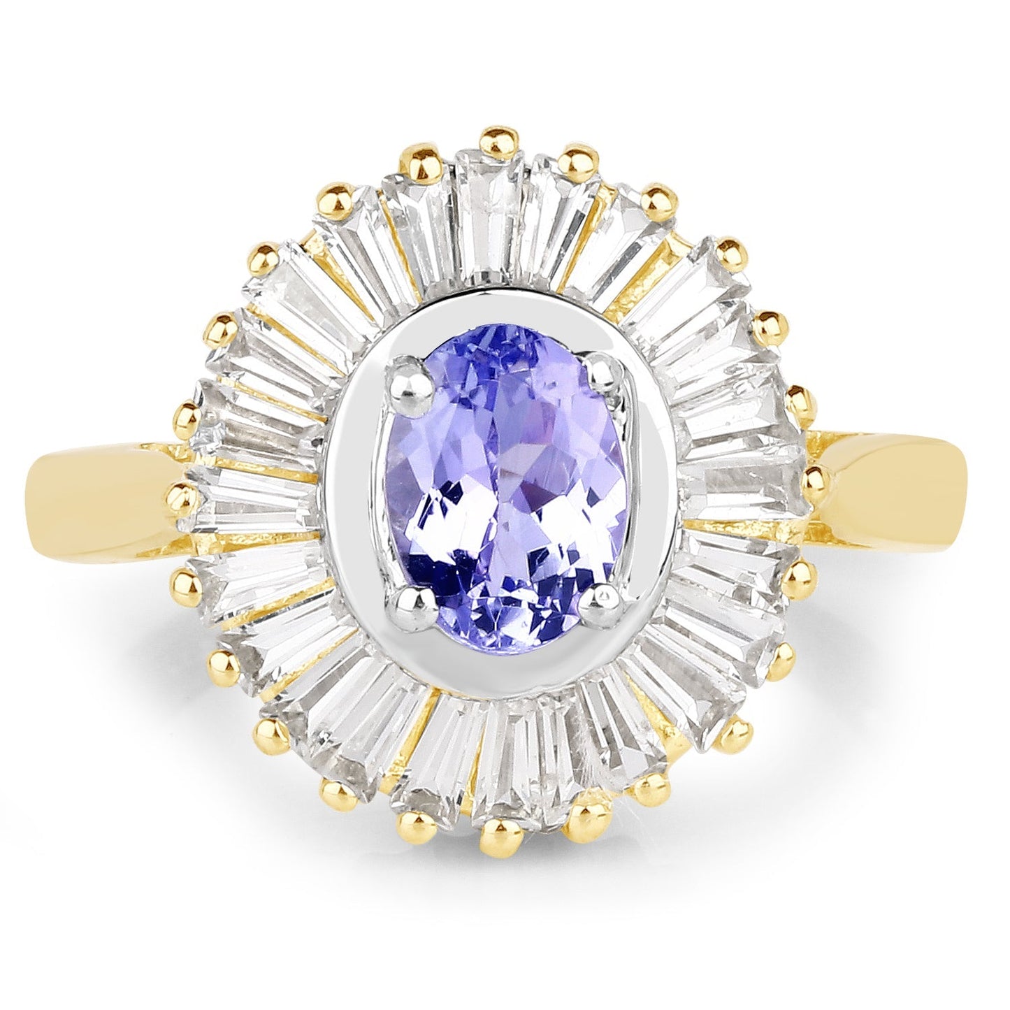 14K Yellow Gold Plated 2.16 Carat Genuine Tanzanite & White Topaz .925 Sterling Silver Ring Bids.com