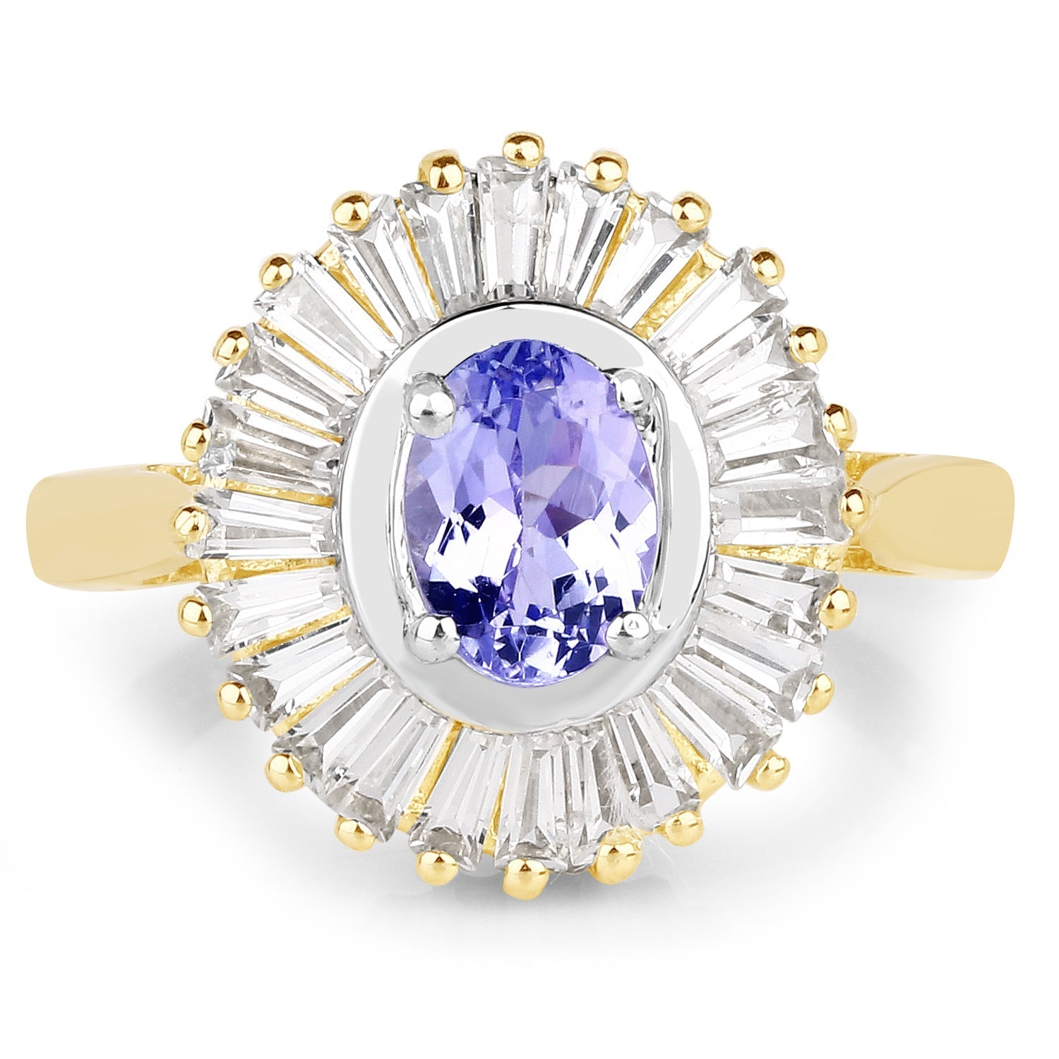 14K Yellow Gold Plated 2.16 Carat Genuine Tanzanite & White Topaz .925 Sterling Silver Ring Bids.com