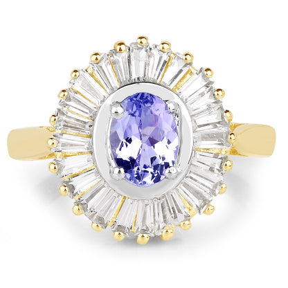 14K Yellow Gold Plated 2.16 Carat Genuine Tanzanite & White Topaz .925 Sterling Silver Ring Bids.com