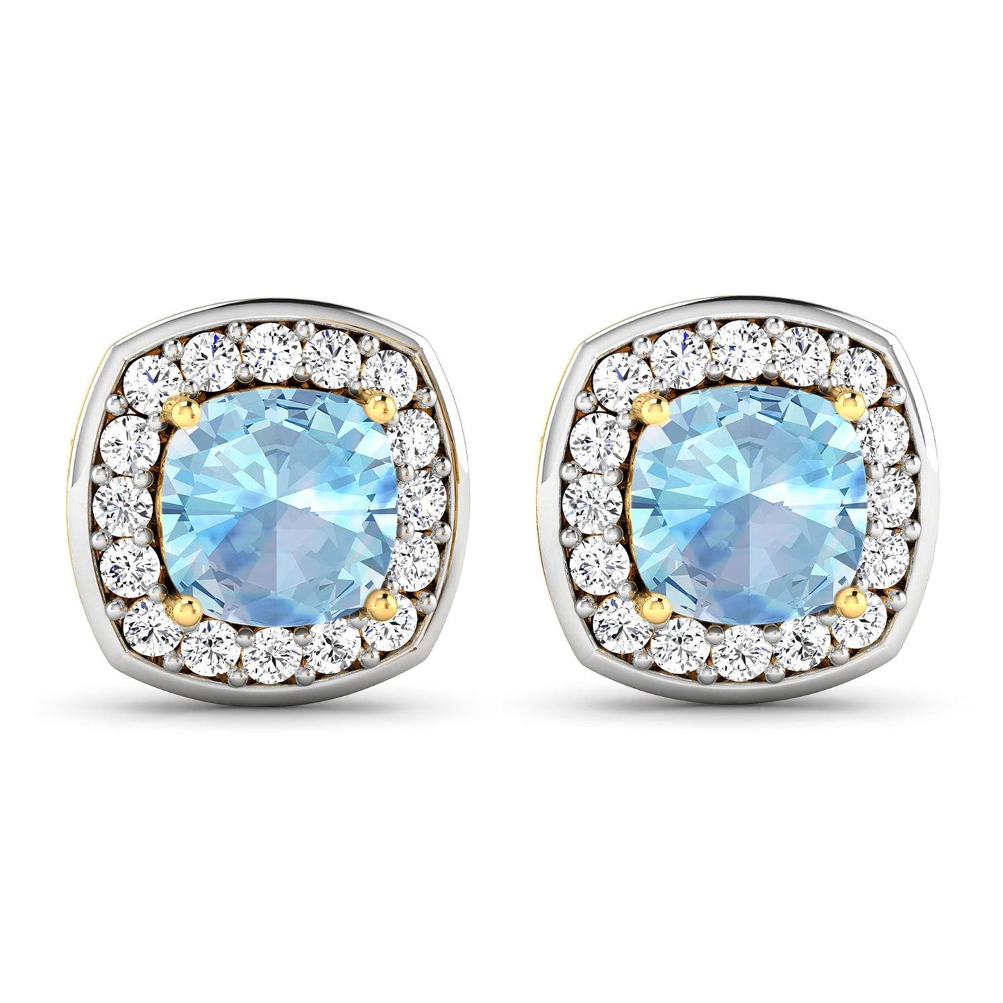 1.95 Carat Genuine Aquamarine and White Diamond 14K Yellow Gold Earrings Bids.com