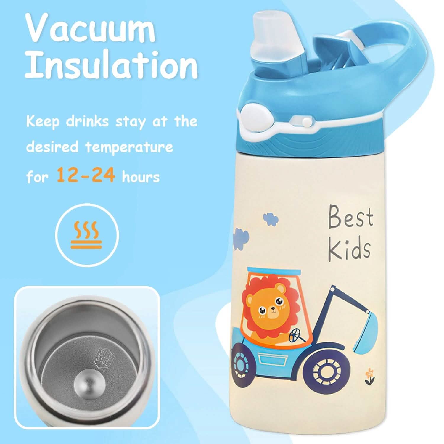 13.50oz. Insulated Stainless Steel Water Bottle Leak-proof with Straw Push Button Lock Switch DailySale