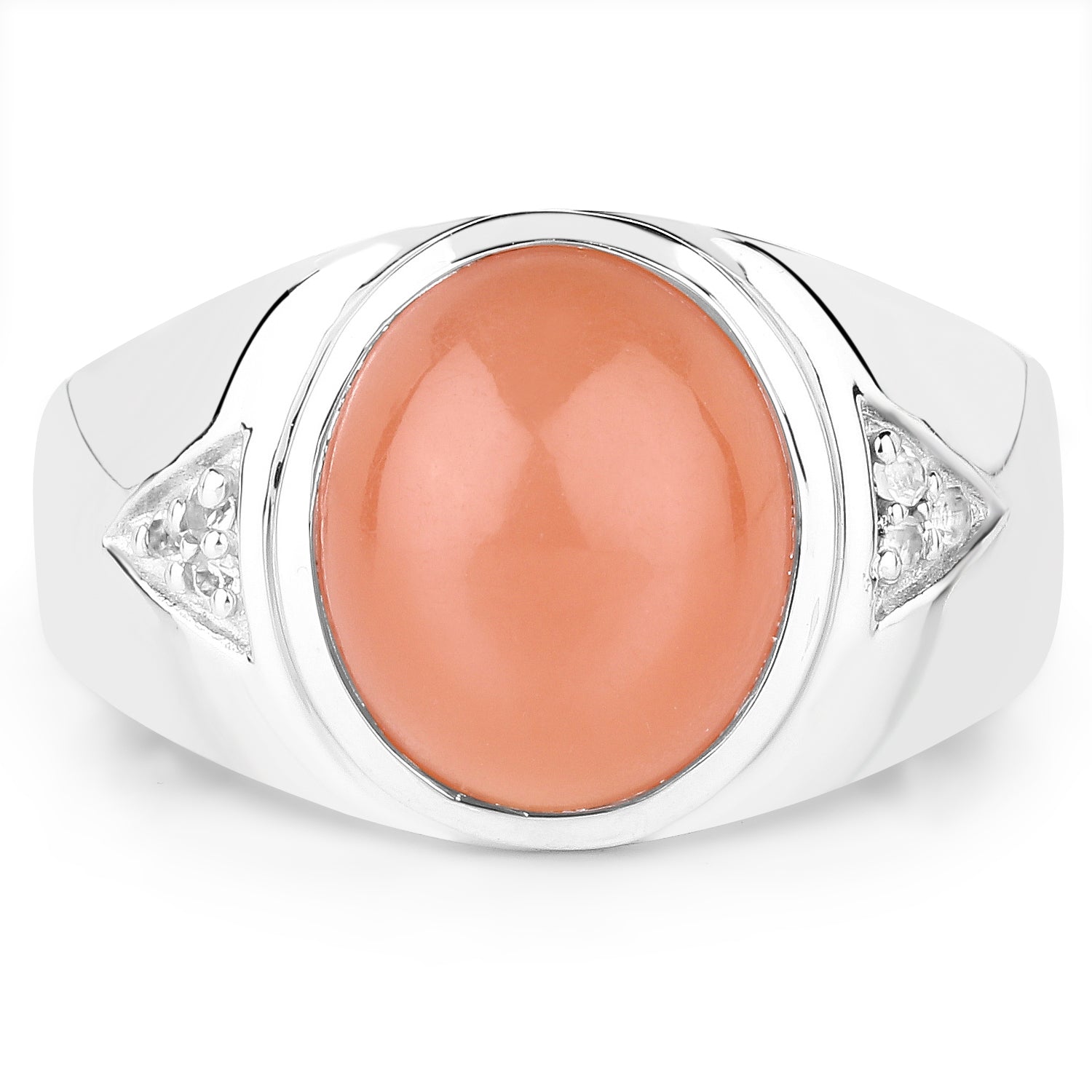 6.59 Carat Genuine Peach Moonstone and White Topaz .925 Sterling Silver Ring Bids.com