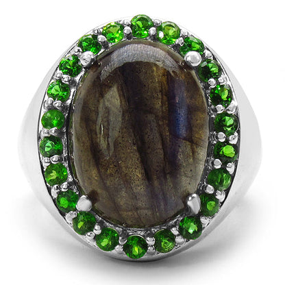 11.90 Carat Genuine Labradorite & Chrome Diopside .925 Sterling Silver Ring Bids.com
