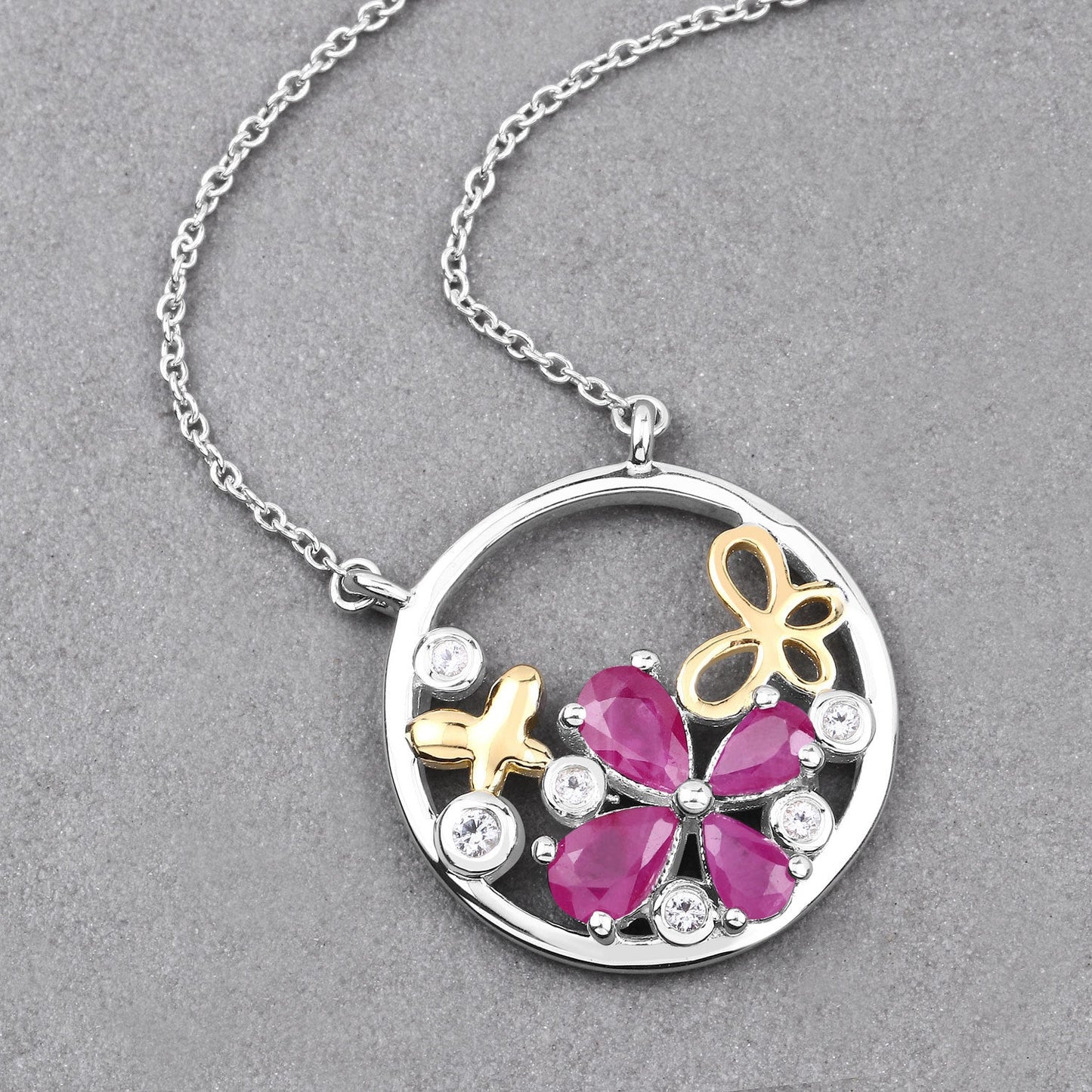 1.47 Carat Genuine Ruby and White Topaz .925 Sterling Silver Pendant Bids.com