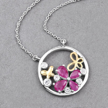 1.47 Carat Genuine Ruby and White Topaz .925 Sterling Silver Pendant Bids.com