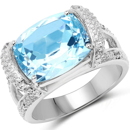 4.78 Carat Genuine Blue Topaz and White Topaz .925 Sterling Silver Ring Bids.com
