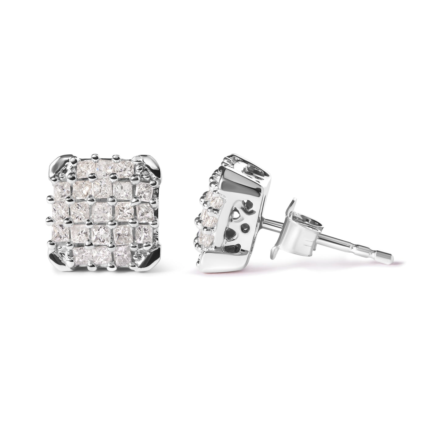 10K White Gold 3/4 Cttw Princess Diamond Composite Open Frame Stud Earrings (I-J Color, I1-I2 Clarity) Bids.com