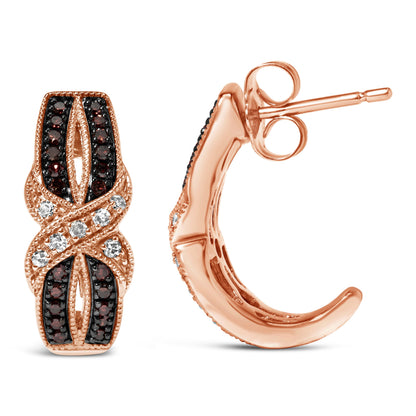 10K Rose Gold 1/3 Cttw White and Brown Diamond Milgrain Criss Cross J-Hoop Earrings (I-J Color, I1-I2 Clarity) Bids.com